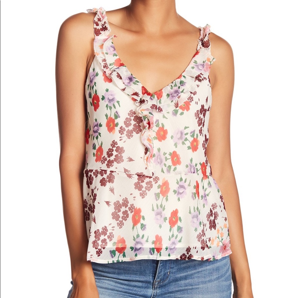 Lucky Brand Cascade Ruffle Floral Tank Top L